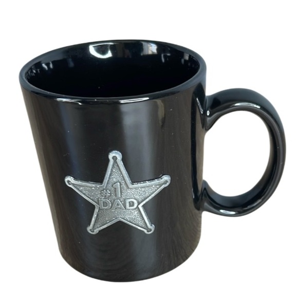 #1 Dad Mug with 3D Silver Star Badge 10oz Ceramic - Picture 1 of 8